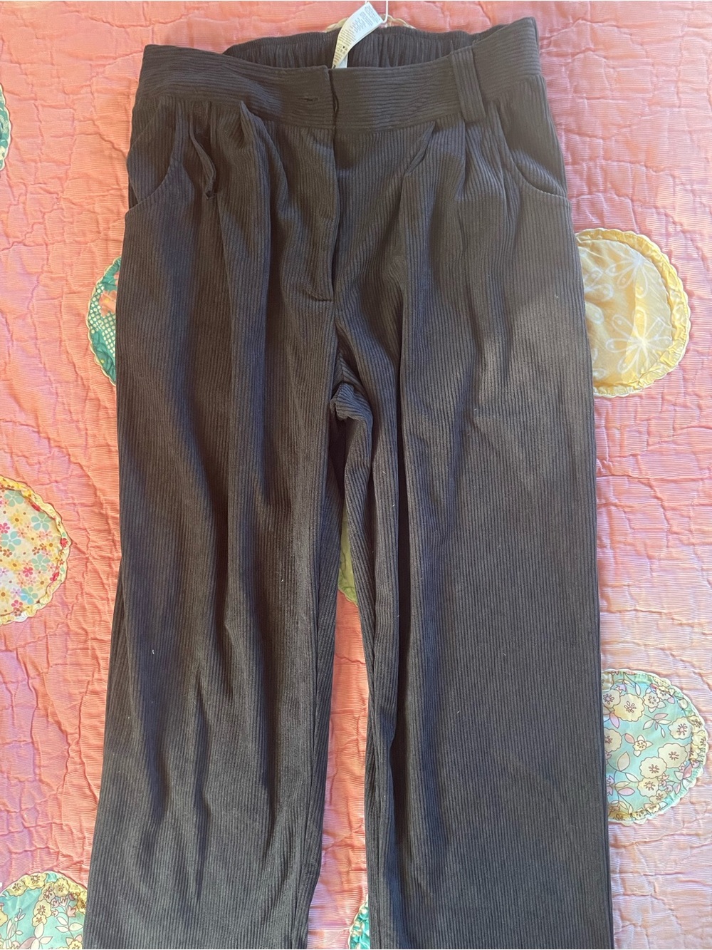 HALARA Black Corduroy Straight-Leg Trousers-see description